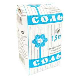 Соль поваренная пищевая каменная фасованная в бумажных пакетах по 1.5 кг. Украина