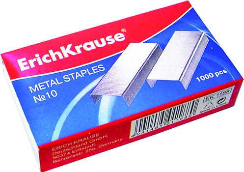 Скобы Erich Krause №10 для степлера стальные никелированные 1000 штук