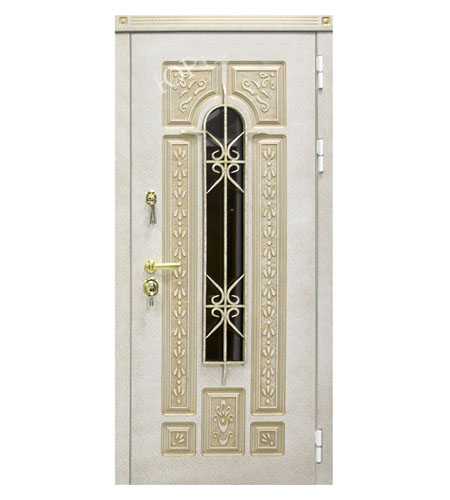 Входные металлические двери ЮрСталь модель Лацио Белая цвет Слоновая кость