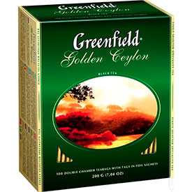 Чай черный пакетированный 'GREENFIELD' Голден Цейлон, 100 пак./упак -GREENFIELD (Россия)
