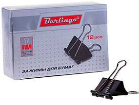 Зажимы для бумаг Berlingo 41 мм, 12шт/упак - BERLINGO